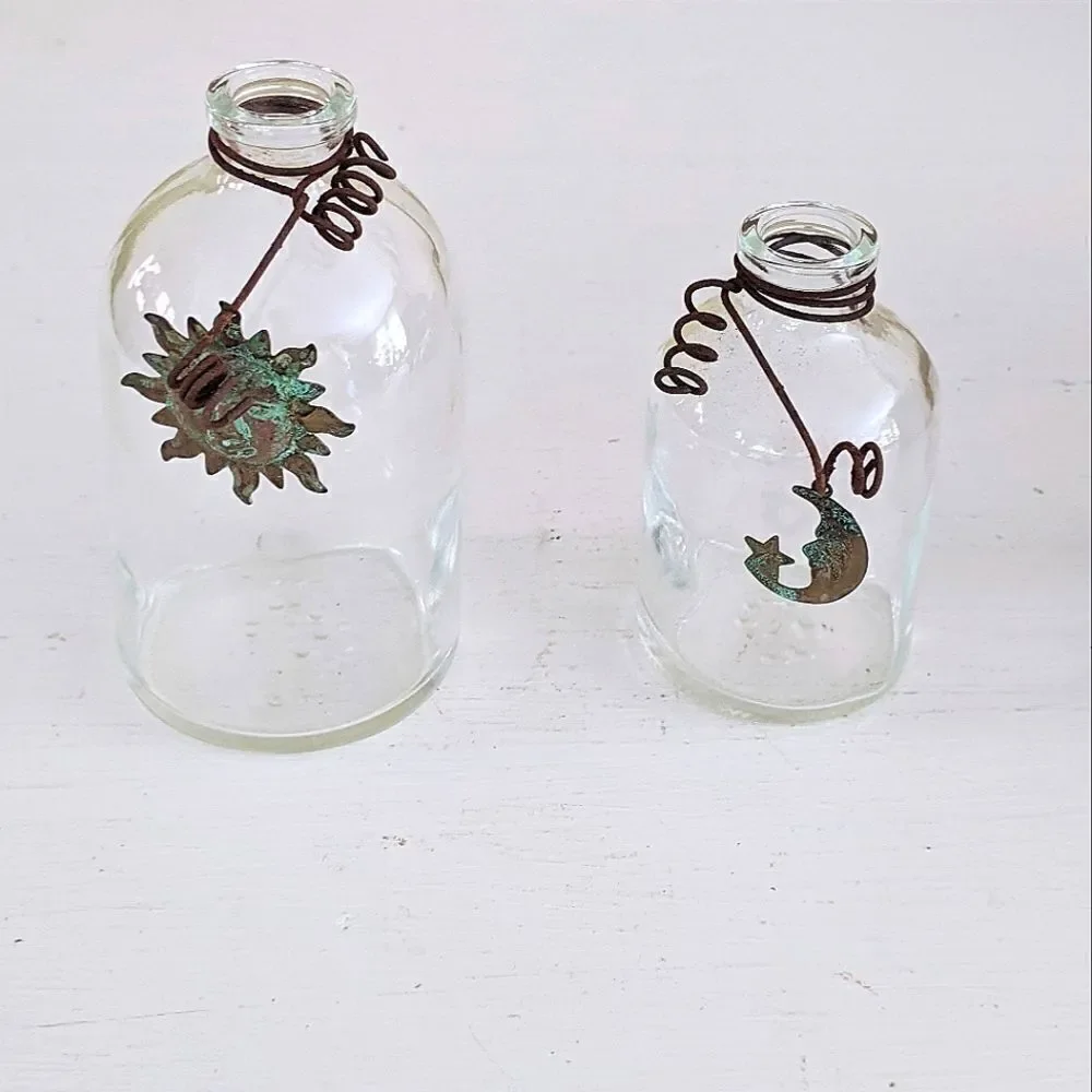 Clear Glass Copper Accented Bud Vases Set Of 2